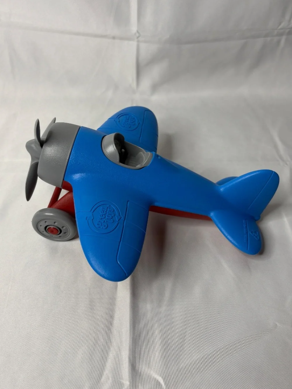 Green Toys 9” Blue Airplane with Propeller Wheels 100% Recycled Plastic Toy USA